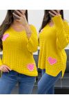 MAGLIA CON BORCHIE CUORE PE0147 SENAPE