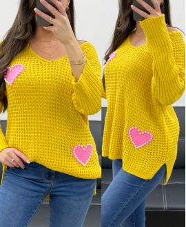 MAGLIA CON BORCHIE CUORE PE0147 SENAPE