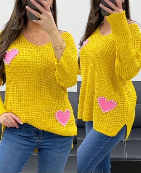 STUDDED SWEATER HEART PE0147 MUSTARD