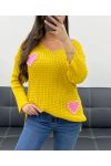 MAGLIA CON BORCHIE CUORE PE0147 SENAPE