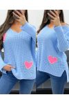 MAGLIA CUORE BORCHIATO PE0147 AZZURRO CIELO