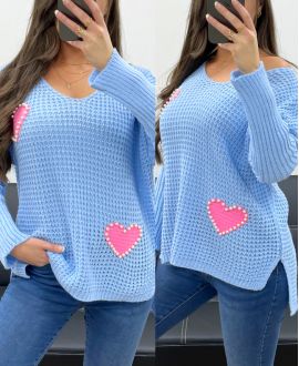 MAGLIA CUORE BORCHIATO PE0147 AZZURRO CIELO