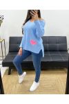 MAGLIA CUORE BORCHIATO PE0147 AZZURRO CIELO