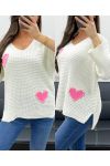 PULLOVER CLOUTE COEUR PE0147 BLANC