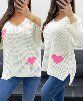 PULLOVER CLOUTE COEUR PE0147 BLANC