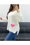 PULLOVER CLOUTE COEUR PE0147 BLANC