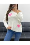 PULLOVER CLOUTE COEUR PE0147 BLANC