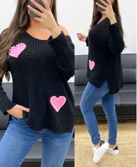 PULLOVER CLOUTE COEUR PE0147 NOIR