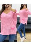 MAGLIONE CUORE BORCHIATO PE0147 ROSA