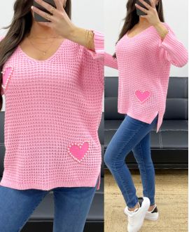 JERSEY DE CORAZÓN CON TACHUELAS PE0147 ROSA