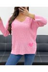 MAGLIONE CUORE BORCHIATO PE0147 ROSA