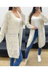 CARDIGAN LUNGO IN MAGLIA TRAFORATO PE0093 BEIGE