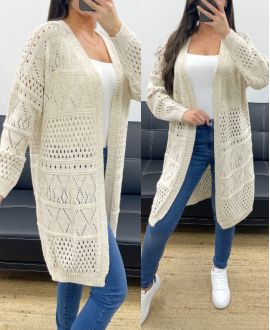 PERFORATED LONG KNIT CARDIGAN PE0093 BEIGE