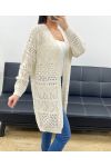 CARDIGAN LUNGO IN MAGLIA TRAFORATO PE0093 BEIGE