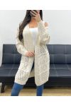 PERFORATED LONG KNIT CARDIGAN PE0093 BEIGE