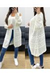 LONG KNIT OPENWORK VEST PE0093 WHITE