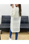 LONG KNIT OPENWORK VEST PE0093 WHITE