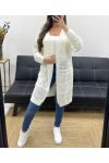 LONG KNIT OPENWORK VEST PE0093 WHITE