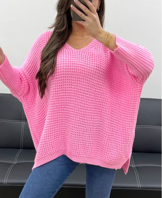 PE0117 MAGLIONE ROSA IN MAGLIA GROSSA