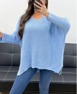 PE0117 MAGLIONE IN MAGLIA GROSSA AZZURRO CIELO