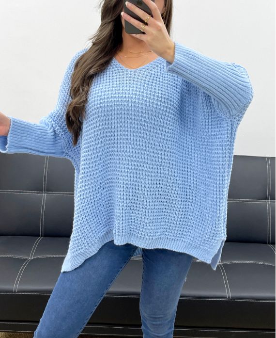 PE0117 MAGLIONE IN MAGLIA GROSSA AZZURRO CIELO