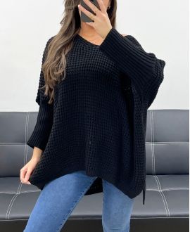 PE0117 CHUNKY KNIT PULLOVER BLACK