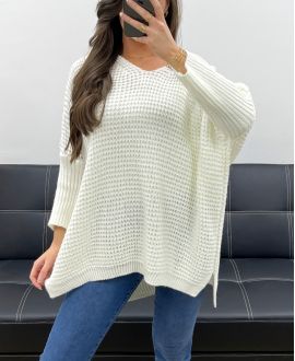 PE0117 WEISSER GROBSTRICKPULLOVER