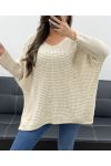 PE0117 BEIGE CHUNKY KNIT PULLOVER