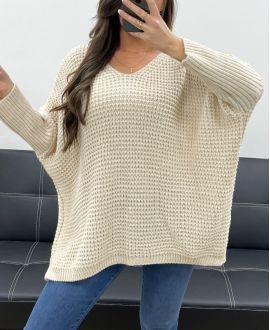 PE0117 BEIGE CHUNKY KNIT PULLOVER