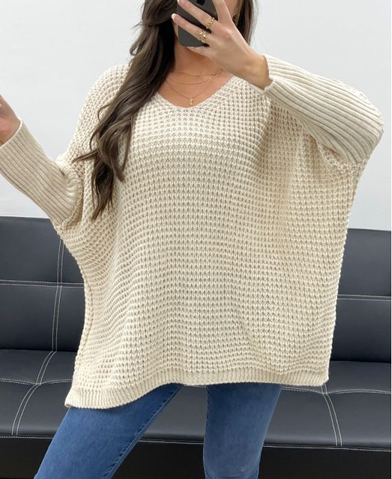 PE0117 PULLOVER BEIGE IN MAGLIA GROSSA