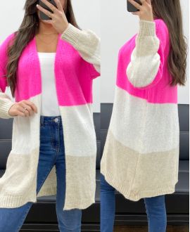 VEELKLEURIG MOHAIR VEST PE0112 FUSHIA