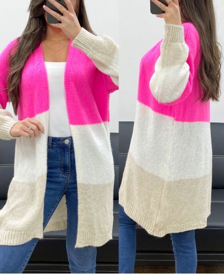 MULTICOLOR MOHAIR VEST PE0112 FUSHIA