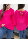 SWETER Z KOKARDKAMI NA PLECACH WSTĄŻKA PE0122 FUSHIA