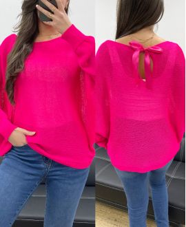 SWETER Z KOKARDKAMI NA PLECACH WSTĄŻKA PE0122 FUSHIA