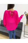 SWETER Z KOKARDKAMI NA PLECACH WSTĄŻKA PE0122 FUSHIA