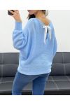 MAGLIONE RETRO FIOCCHI NASTRO PE0122 AZZURRO CIELO