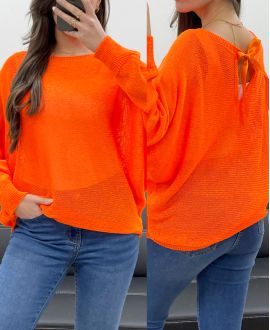 MAGLIONE RETRO FIOCCHI NASTRO PE0122 ARANCIO FLUO