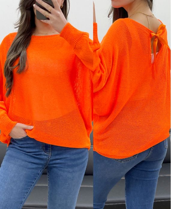 MAGLIONE RETRO FIOCCHI NASTRO PE0122 ARANCIO FLUO