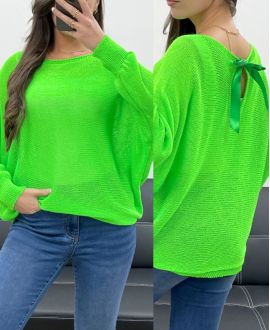 SWEATER BACK BOWS RIBBON PE0122 FLUORESCENT GREEN