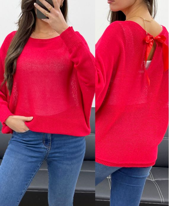 SWEATER BACK BOWS RIBBON PE0122 RED