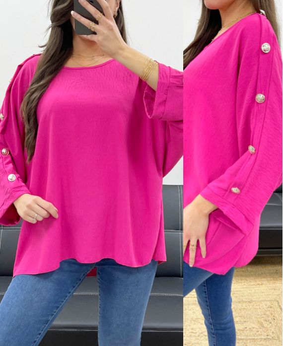 OVERSIZED TOP MET KNOPEN PE0251 FUSHIA