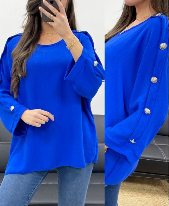 OVERSIZED TOP MET KNOPEN PE0251 KONINGSBLAUW