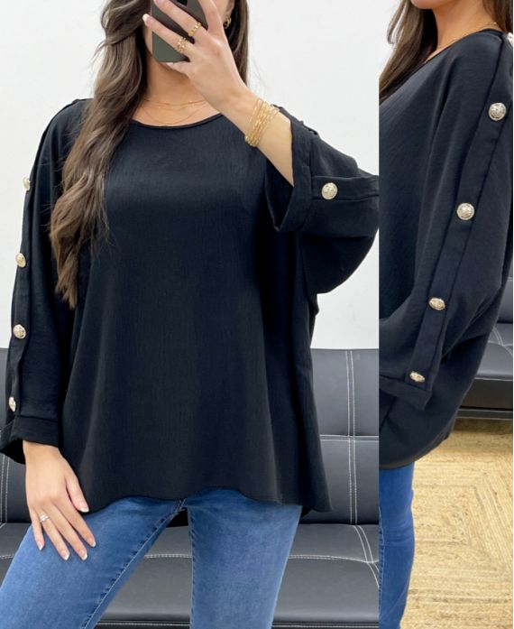 OVERSIZED TOP WITH BUTTONS PE0251 BLACK