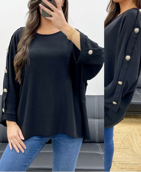 OVERSIZED TOP MET KNOPEN PE0251 ZWART