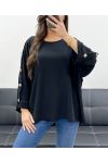 OVERSIZE-TOP MIT KNÖPFEN PE0251 SCHWARZ