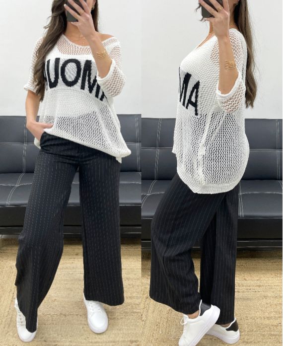 LOVE KNITTED SWEATER LUREX PE0166 WHITE