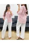 PE0721 COTTON GAUZE HOODED VEST PINK