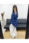 LOOSE COTTON GAUZE BLOUSE PRINTED PE0416 NAVY