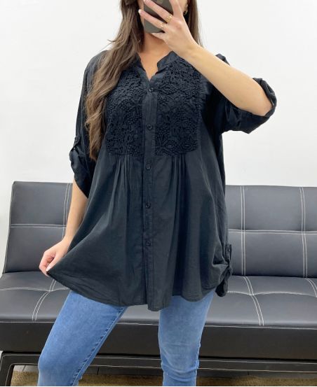 COTTON EMBROIDERY TUNIC PE0371 BLACK