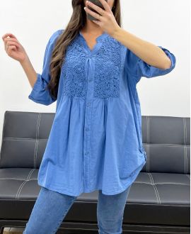 KATOENEN GEBORDUURDE TUNIEK PE0371 BLAUWE JEANS